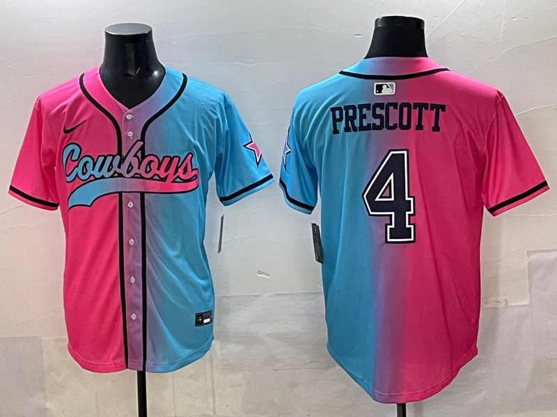 Men's Dallas Cowboys Dak Prescott #4 Pink/Blue Game Jersey