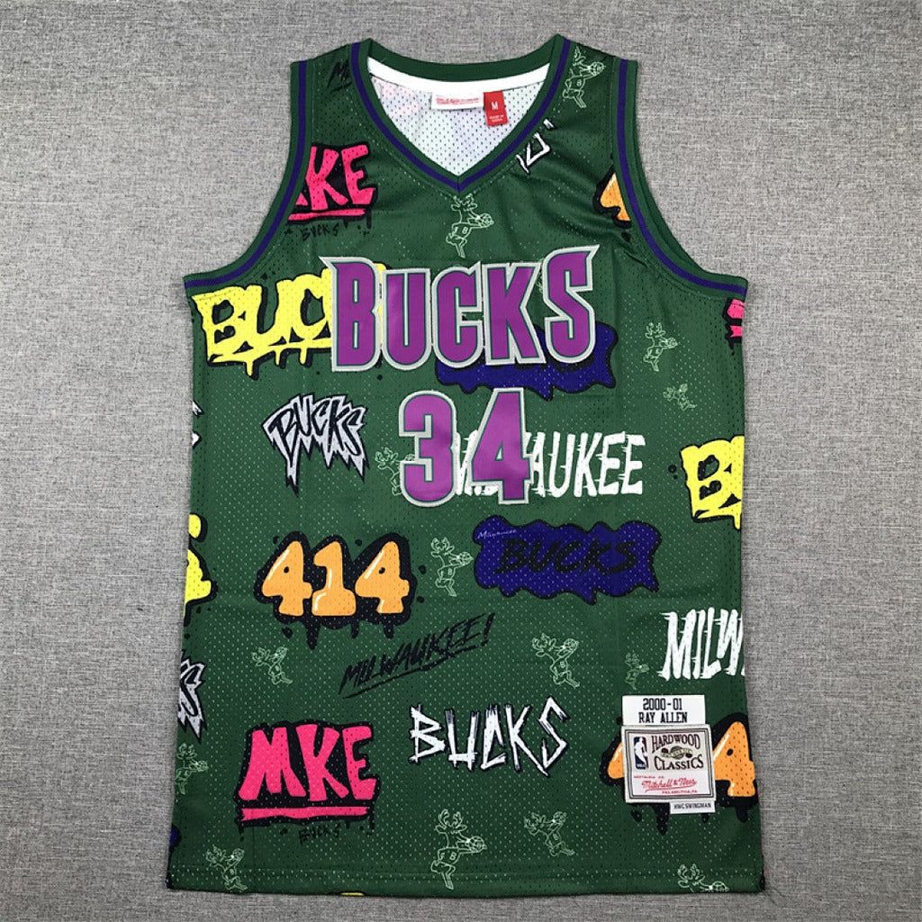 Milwaukee Bucks #34 Ray Allen Retro NBA Jersey – Sizes S–XXXL
